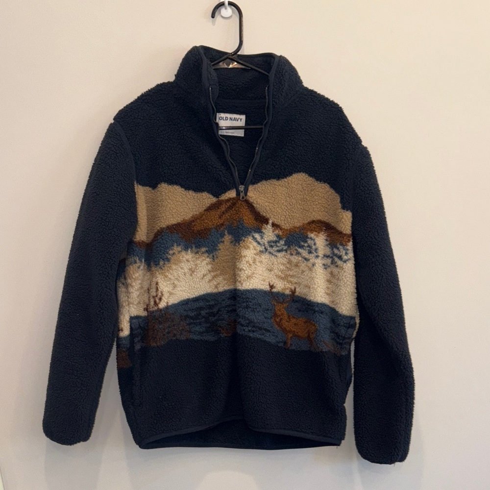 Old Navy Men's Navy Sherpa Quarter-Zip Pullover